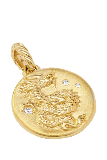 Dragon Amulet Pendant, 18k Yellow Gold & Diamonds